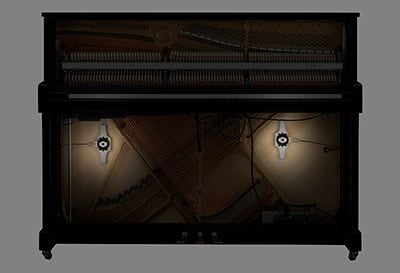 1. Exclusive transducer delivers vibrations to the soundboard, offering volume control functionality without sacrificing rich acoustic sound
