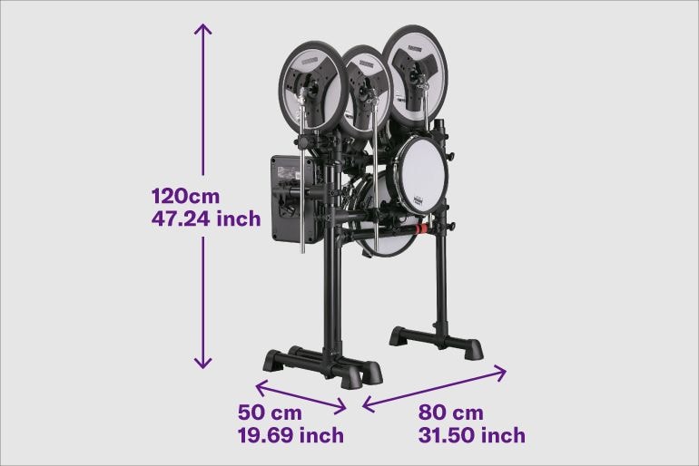 Folded DTX6K5-M kit and figures showing its length, width and depth