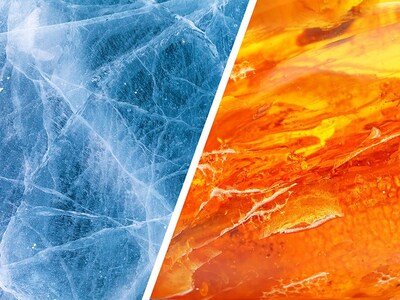 Photo collage of thin ice and amber